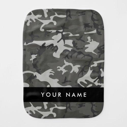 Gray Camouflage Pattern Your name Personalize Baby Burp Cloth