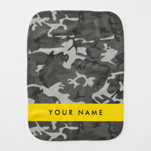 Gray Camouflage Pattern, Your name, Personalize Baby Burp Cloth