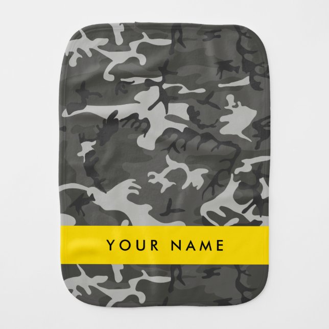 Gray Camouflage Pattern, Your name, Personalize Baby Burp Cloth (Front)