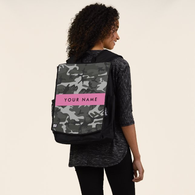 Gray Camouflage Pattern, Your name, Personalize Backpack (Worn)