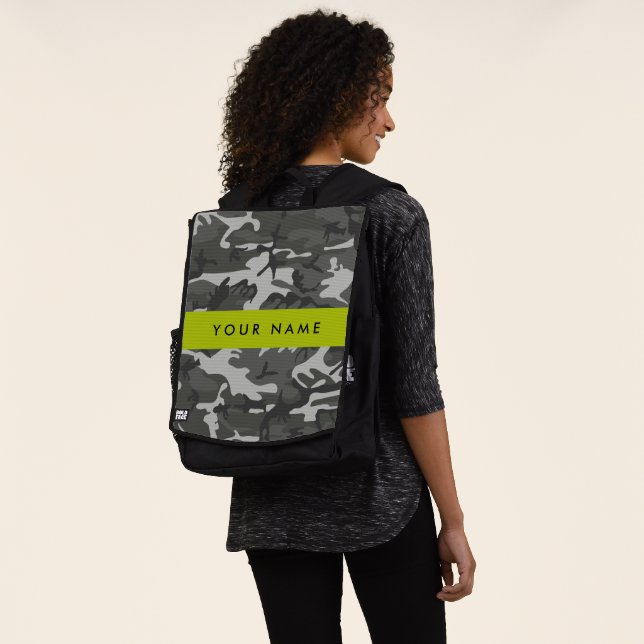 Gray Camouflage Pattern, Your name, Personalize Backpack (Worn)
