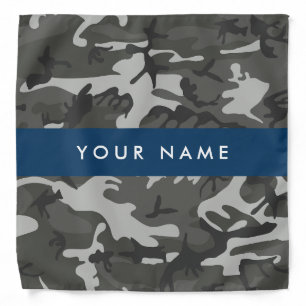 Gray Camouflage Pattern, Your name, Personalize Bandana