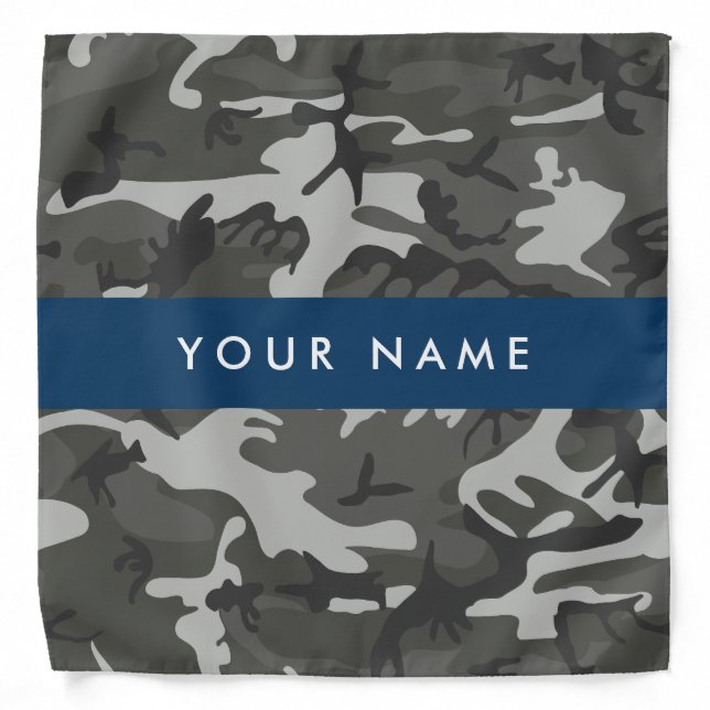 Gray Camouflage Pattern, Your name, Personalize Bandana (Front)