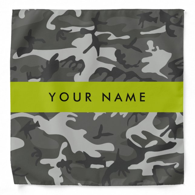 Gray Camouflage Pattern, Your name, Personalize Bandana (Front)