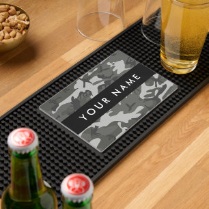 Gray Camouflage Pattern, Your name, Personalize Bar Mat