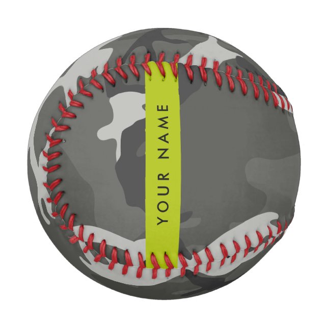 Gray Camouflage Pattern, Your name, Personalize Baseball (Front Left)