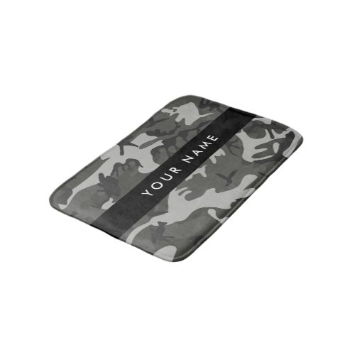 Gray Camouflage Pattern Your name Personalize Bath Mat