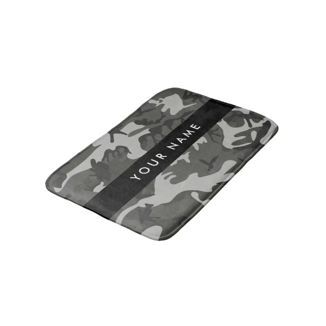Gray Camouflage Pattern, Your name, Personalize Bath Mat (Angled)