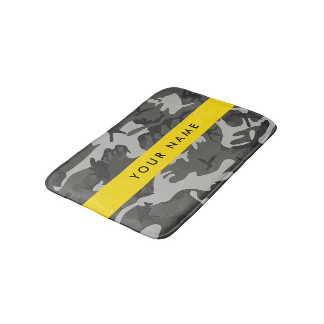 Gray Camouflage Pattern, Your name, Personalize Bath Mat (Angled)