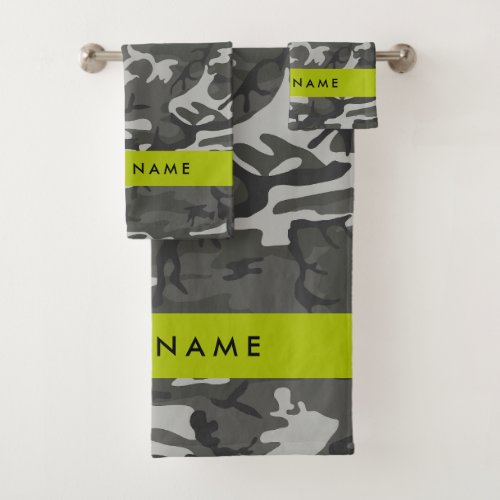 Gray Camouflage Pattern Your name Personalize Bath Towel Set