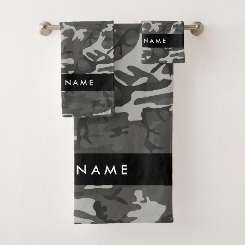 Gray Camouflage Pattern Your name Personalize Bath Towel Set