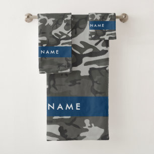 Gray Camouflage Pattern, Your name, Personalize Bath Towel Set