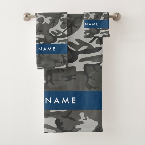 Gray Camouflage Pattern Your name Personalize Bath Towel Set