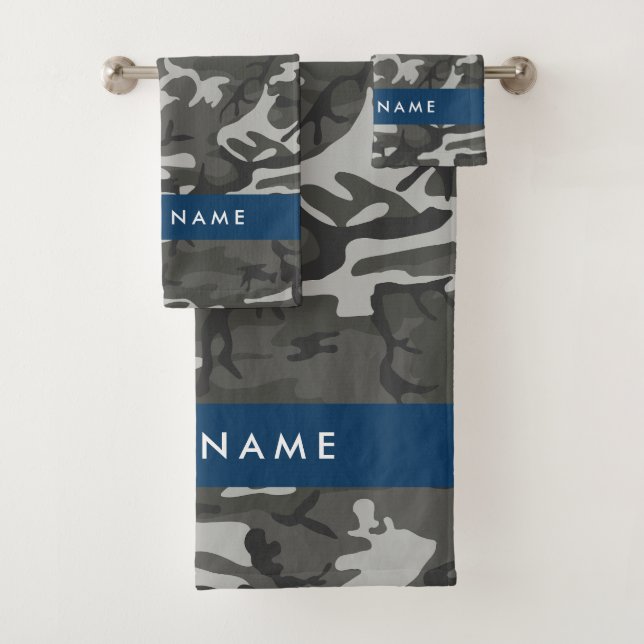 Gray Camouflage Pattern, Your name, Personalize Bath Towel Set (Insitu)