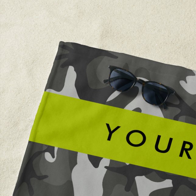 Gray Camouflage Pattern, Your name, Personalize Beach Towel (In Situ)