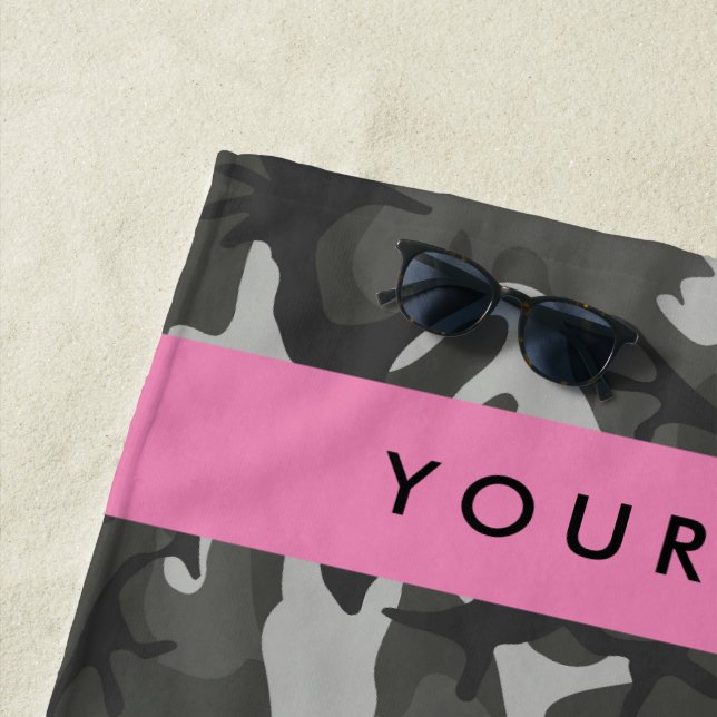 Gray Camouflage Pattern, Your name, Personalize Beach Towel (In Situ)