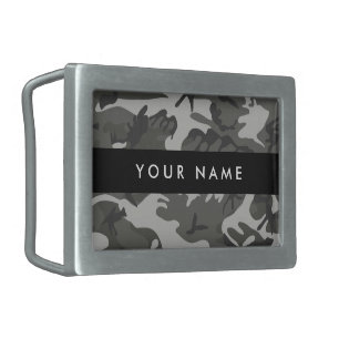 Gray Camouflage Pattern, Your name, Personalize Belt Buckle