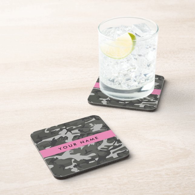 Gray Camouflage Pattern, Your name, Personalize Beverage Coaster (Right Side)