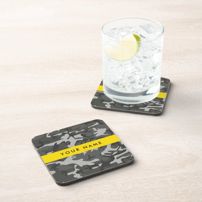 Gray Camouflage Pattern, Your name, Personalize Beverage Coaster (Right Side)