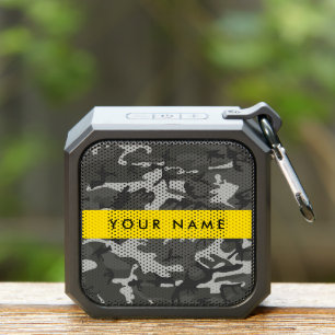 Gray Camouflage Pattern, Your name, Personalize Bluetooth Speaker