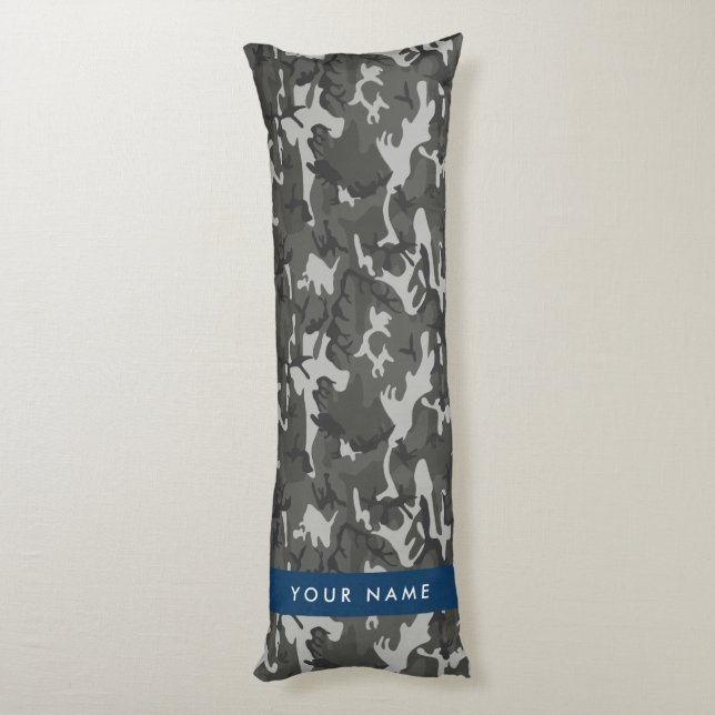 Gray Camouflage Pattern, Your name, Personalize Body Pillow (Back (Vertical))