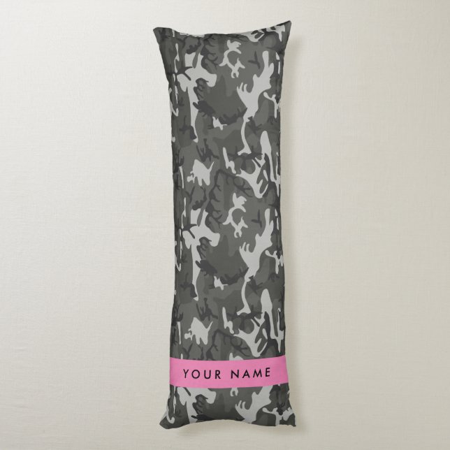 Gray Camouflage Pattern, Your name, Personalize Body Pillow (Back (Vertical))