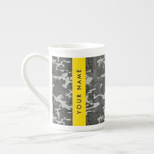 Gray Camouflage Pattern Your name Personalize Bone China Mug