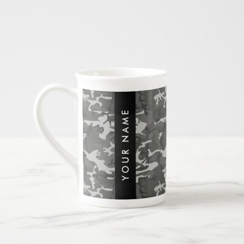 Gray Camouflage Pattern Your name Personalize Bone China Mug