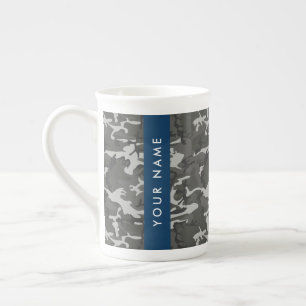 Gray Camouflage Pattern, Your name, Personalize Bone China Mug