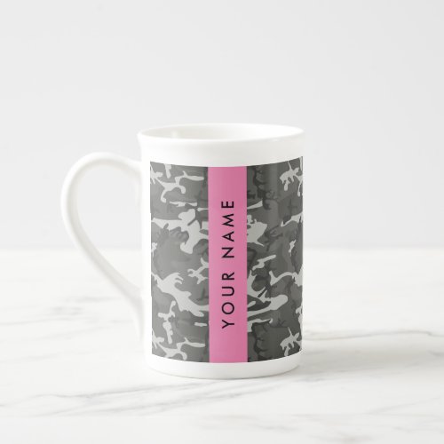 Gray Camouflage Pattern Your name Personalize Bone China Mug