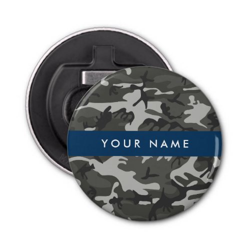 Gray Camouflage Pattern Your name Personalize Bottle Opener