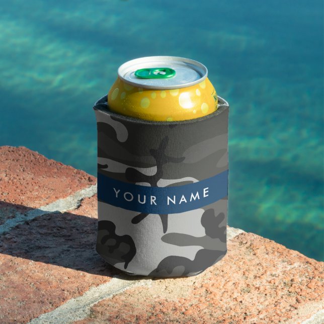 Gray Camouflage Pattern, Your name, Personalize Can Cooler (In Situ Pool)