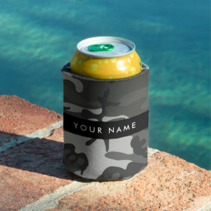Gray Camouflage Pattern, Your name, Personalize Can Cooler