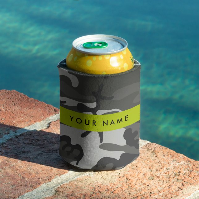 Gray Camouflage Pattern, Your name, Personalize Can Cooler (In Situ Pool)