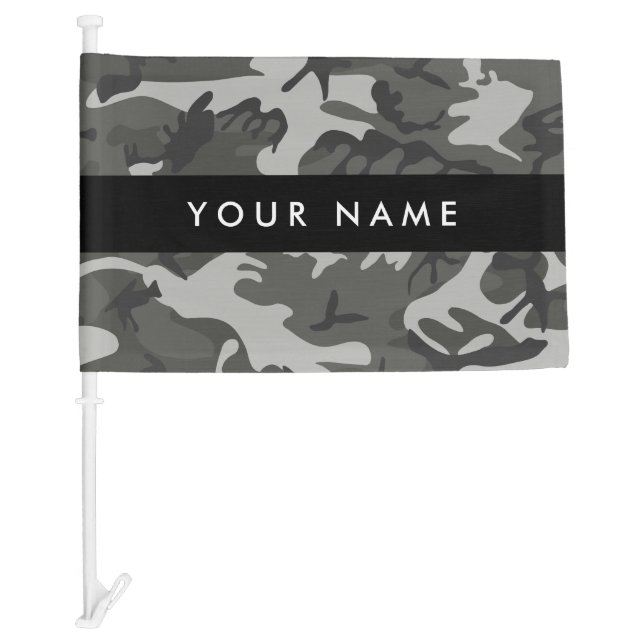 Gray Camouflage Pattern, Your name, Personalize Car Flag (Front)