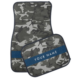 Gray Camouflage Pattern, Your name, Personalize Car Floor Mat