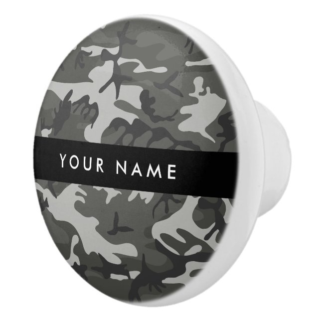 Gray Camouflage Pattern, Your name, Personalize Ceramic Knob (Right)