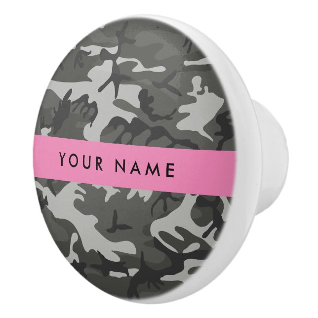 Gray Camouflage Pattern, Your name, Personalize Ceramic Knob (Right)