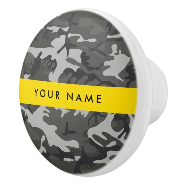 Gray Camouflage Pattern, Your name, Personalize Ceramic Knob (Right)