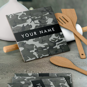 Gray Camouflage Pattern, Your name, Personalize Ceramic Tile