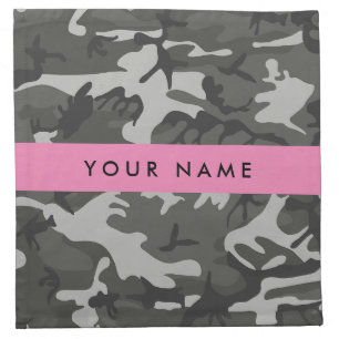 Gray Camouflage Pattern, Your name, Personalize Cloth Napkin