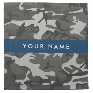 Gray Camouflage Pattern, Your name, Personalize Cloth Napkin
