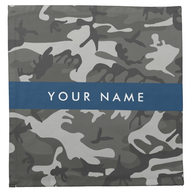 Gray Camouflage Pattern, Your name, Personalize Cloth Napkin (Front)