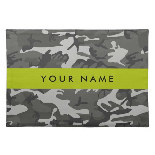 Gray Camouflage Pattern Your name Personalize Cloth Placemat