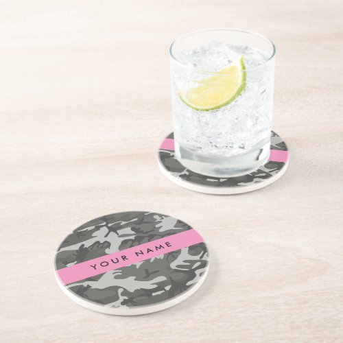 Gray Camouflage Pattern Your name Personalize Coaster