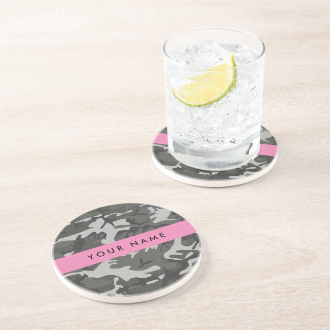 Gray Camouflage Pattern, Your name, Personalize Coaster (Side)