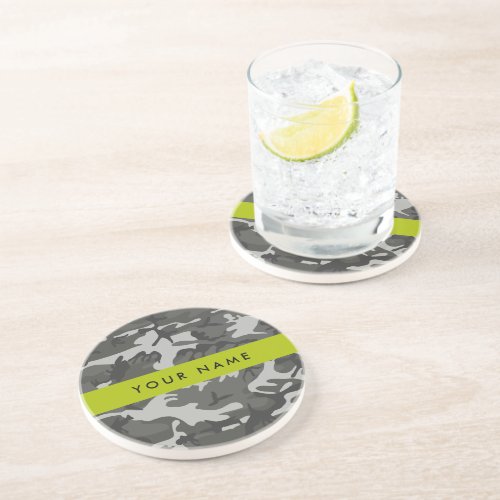 Gray Camouflage Pattern Your name Personalize Coaster