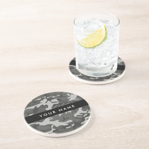 Gray Camouflage Pattern Your name Personalize Coaster