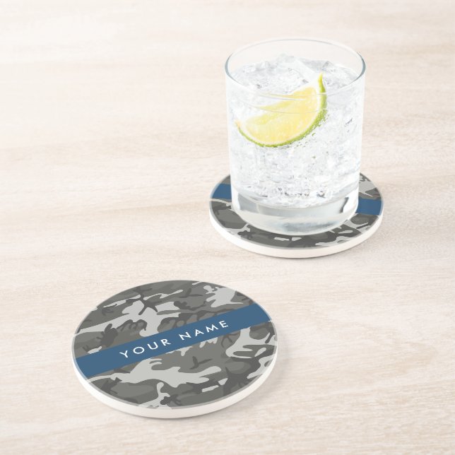 Gray Camouflage Pattern, Your name, Personalize Coaster (Side)