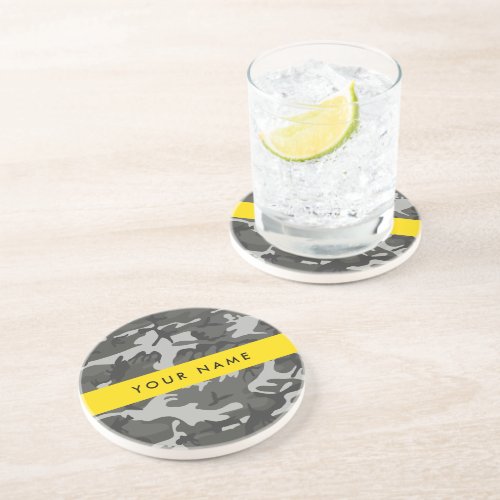 Gray Camouflage Pattern Your name Personalize Coaster